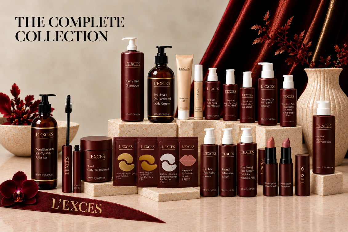 The complete L'EXCES collection arranged on marble