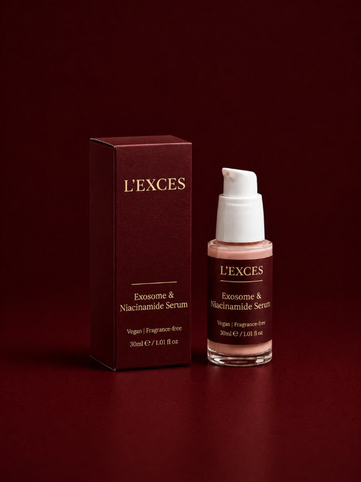 L'EXCES Exosome & Niacinamide Serum bottle and box